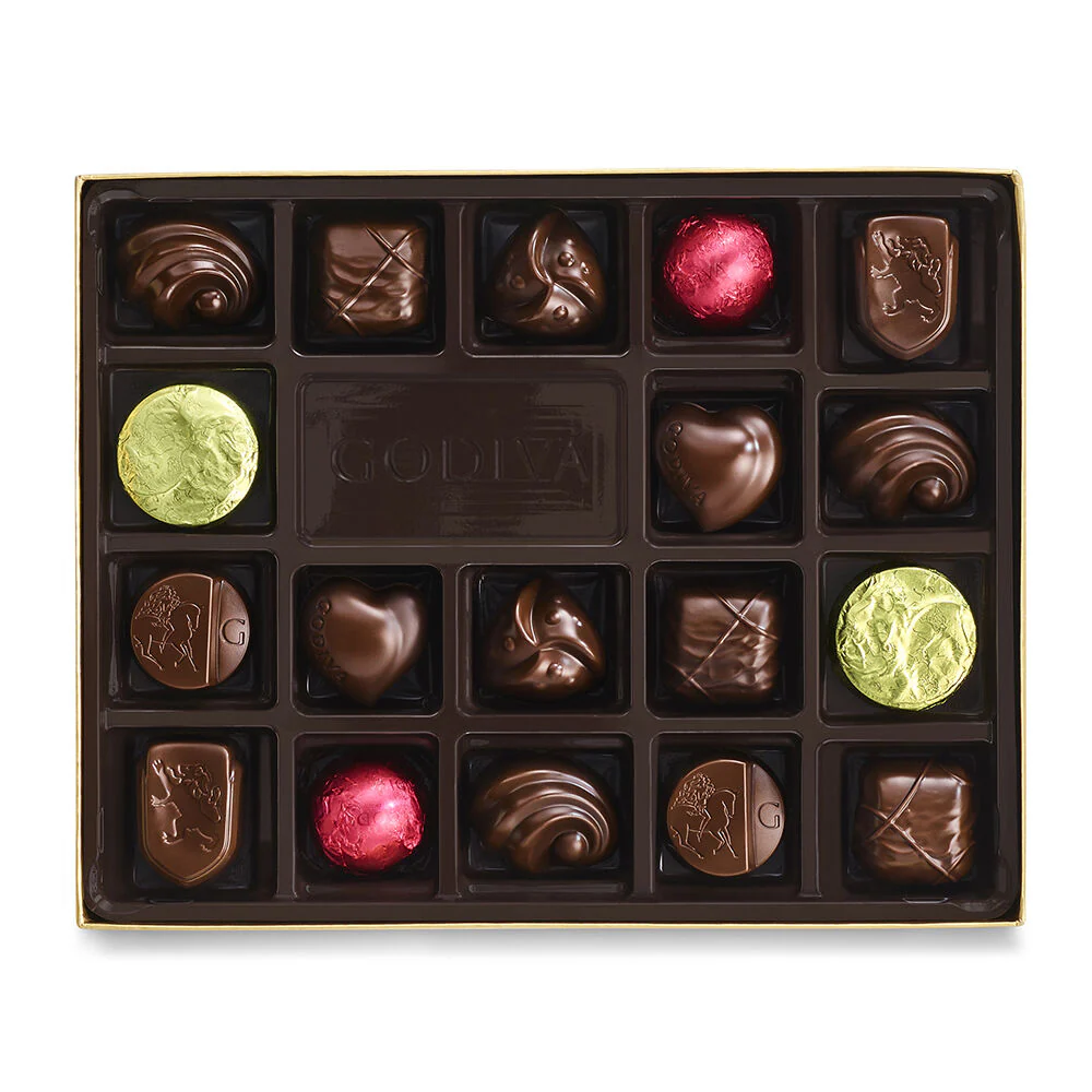 Dark Chocolate Gift Box, Red Ribbon, 18 pc. - Image 2