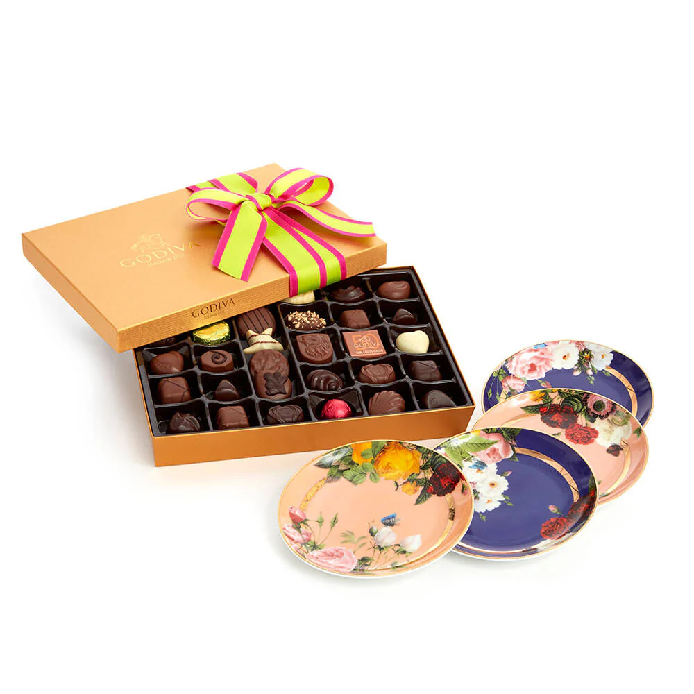 Set of 4 Appetizer Plates with Spring Assorted Chocolate Gift Box, 36 pc. - Image 2