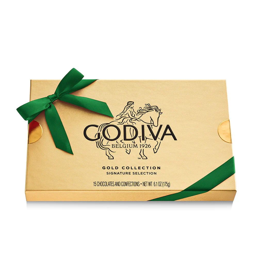 Assorted Chocolate Gold Gift Box, Green Ribbon, 15pc. - Image 3