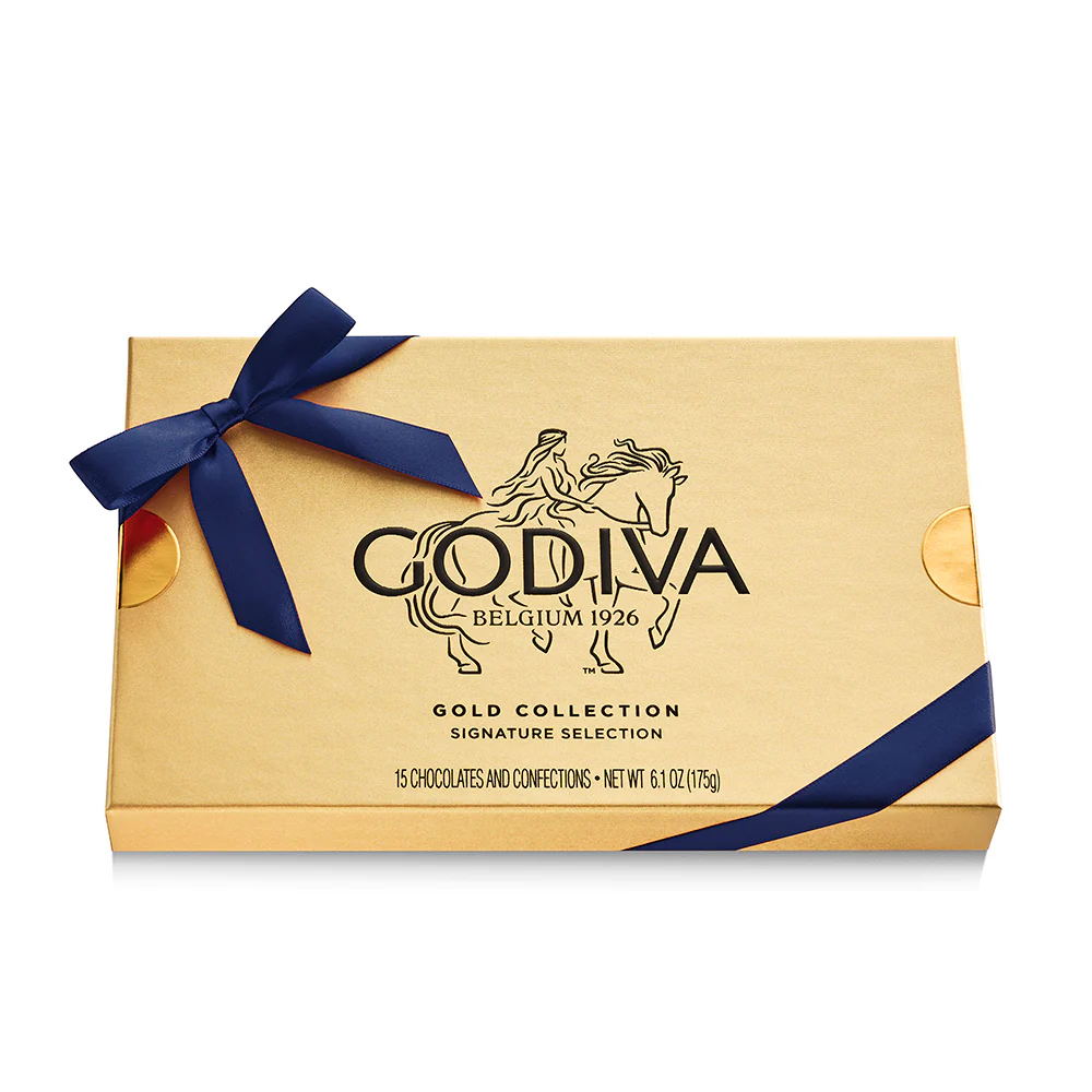 Assorted Chocolate Gold Gift Box, Navy Ribbon, 15pc. - Image 3