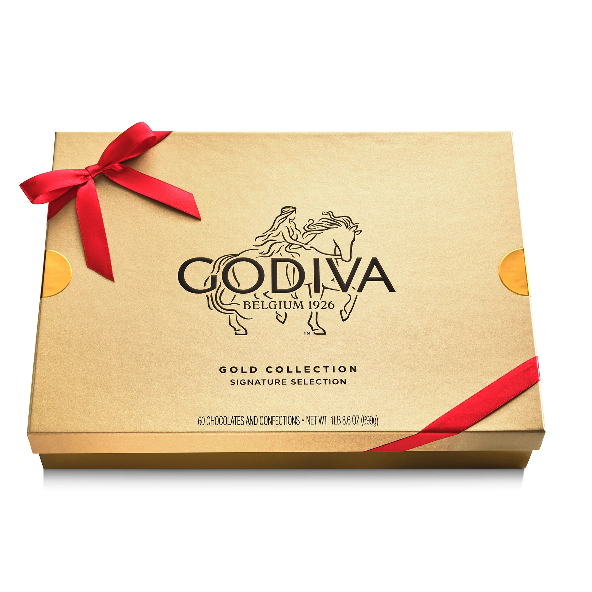 Assorted Chocolate Gold Gift Box, Red Ribbon, 60pc. - Image 3