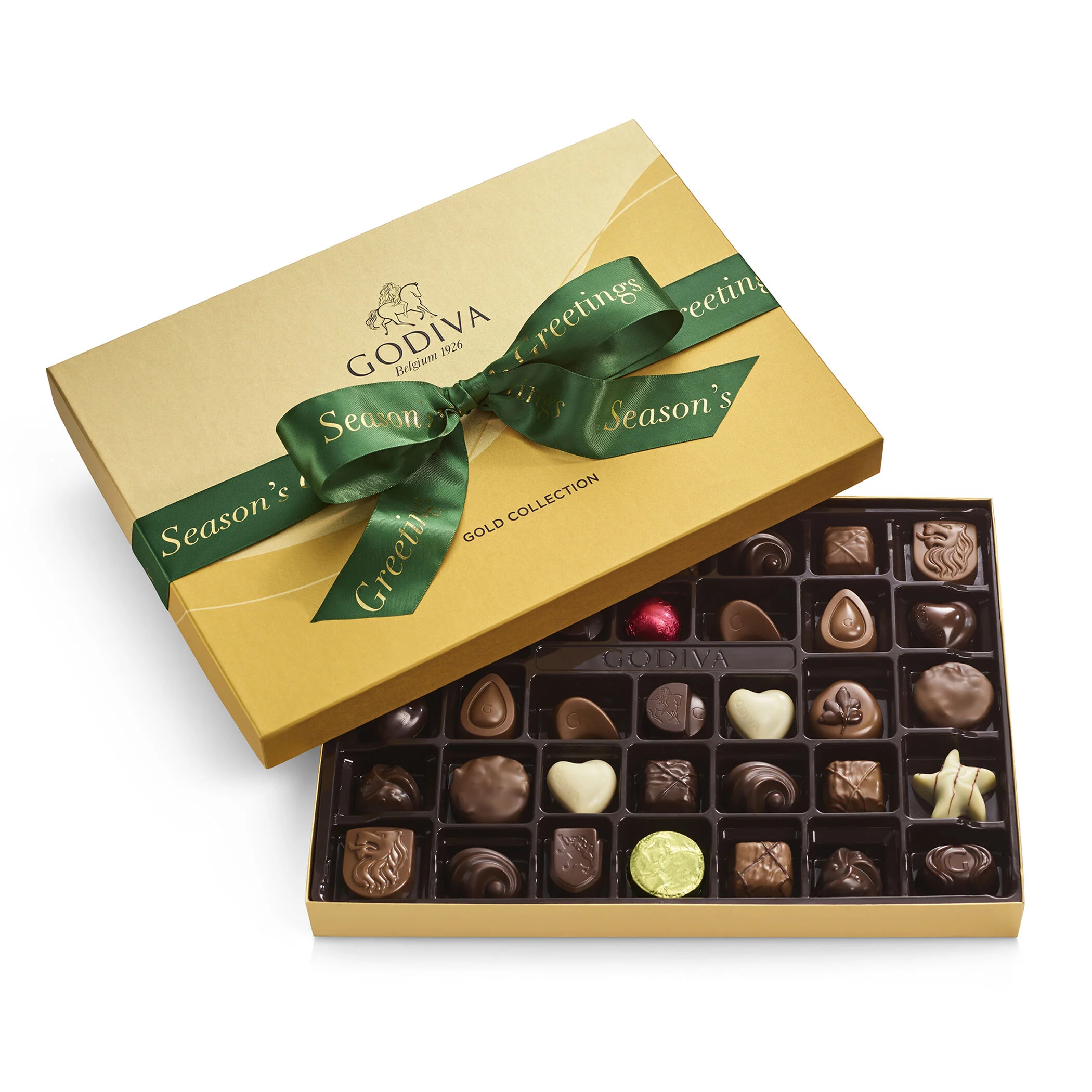 Assorted Chocolate Gold Gift Box, Season's Greetings Ribbon, 36pc.