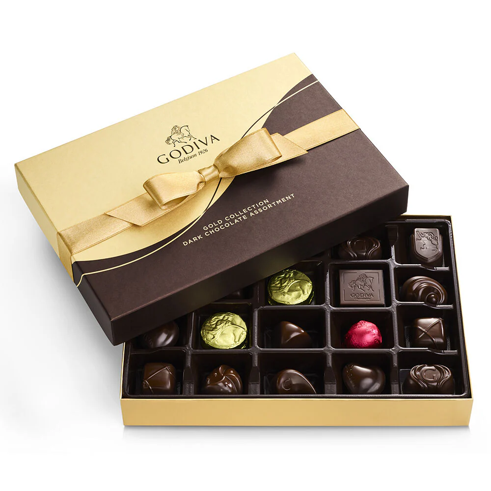 Dark Chocolate Gold Gift Box, Gold Ribbon, 22 pc. with Dark Truffles Gift Box, 12 pc. - Image 2