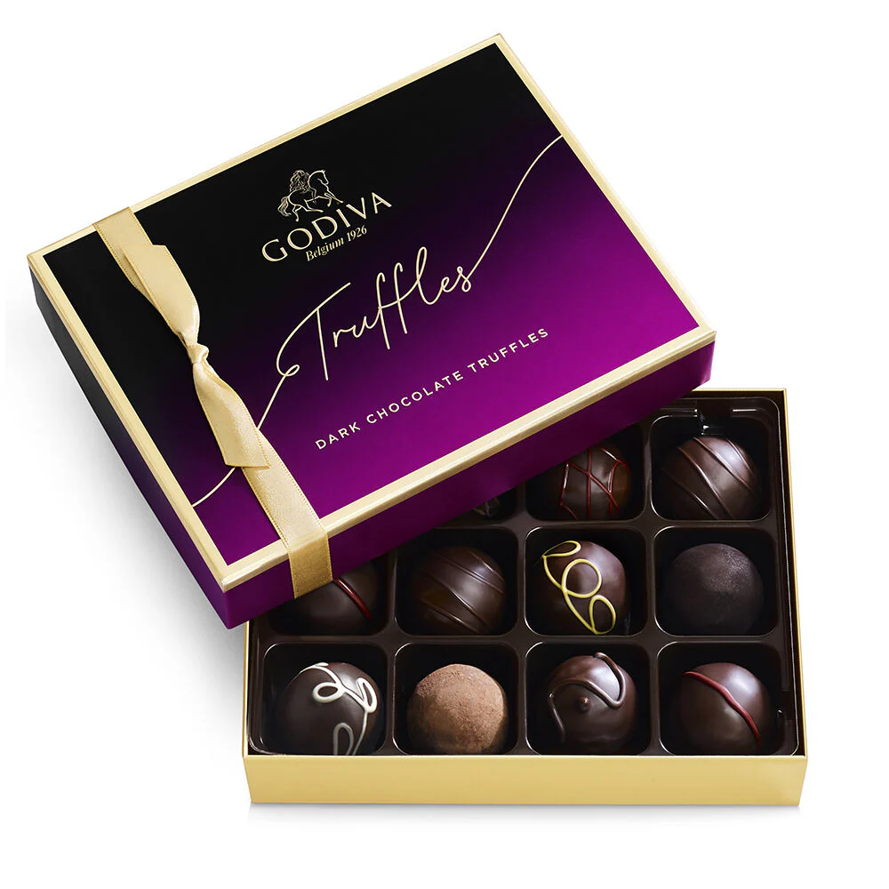 Dark Chocolate Gold Gift Box, Gold Ribbon, 22 pc. with Dark Truffles Gift Box, 12 pc. - Image 4