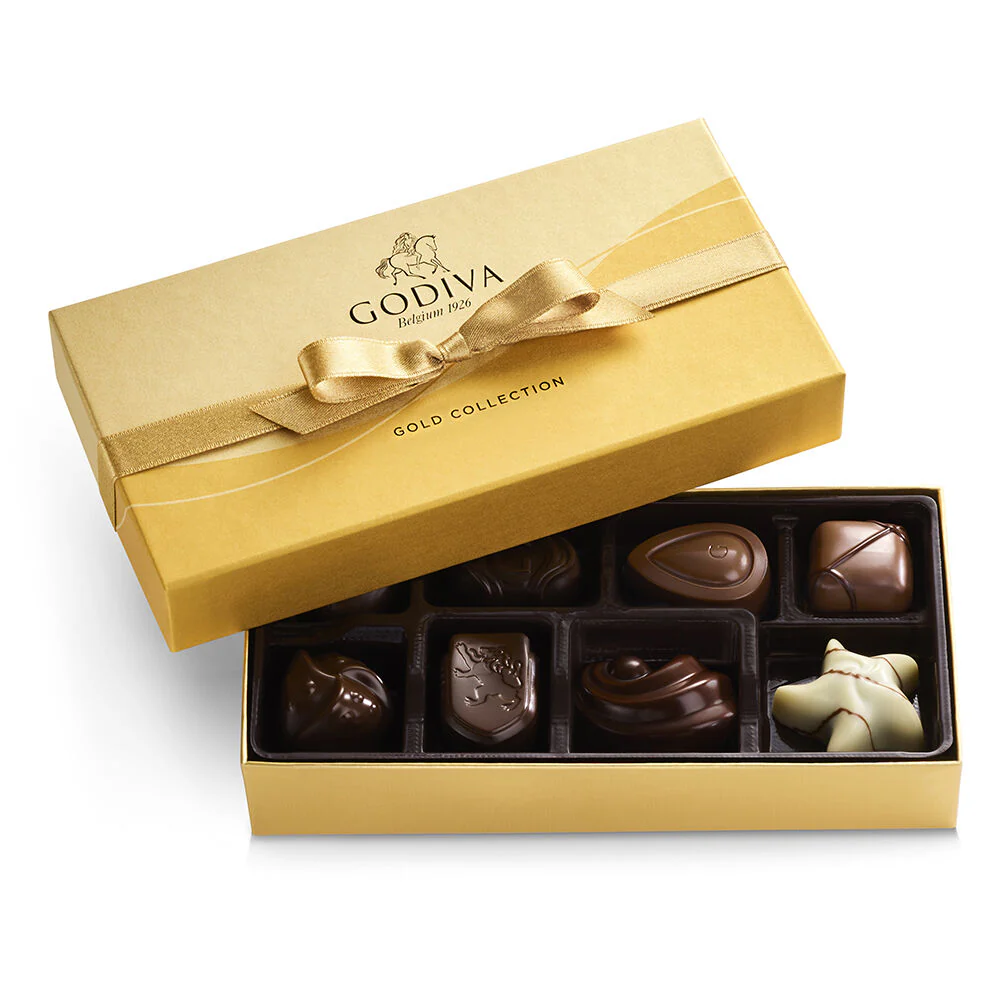 Assorted Chocolate Gold Gift Box, Gold Ribbon, Set of 3, 8 pc. each - Image 2