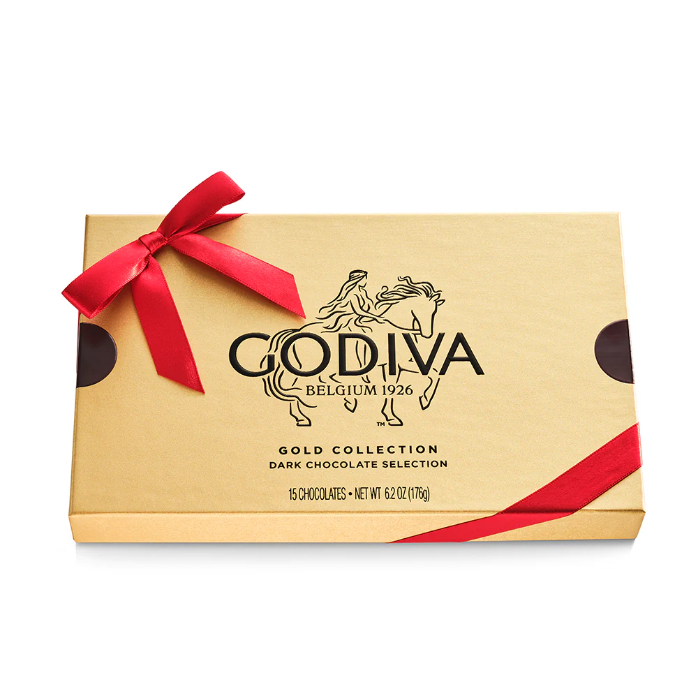Dark Chocolate Gold Gift Box, Red Ribbon, 15pc. - Image 3
