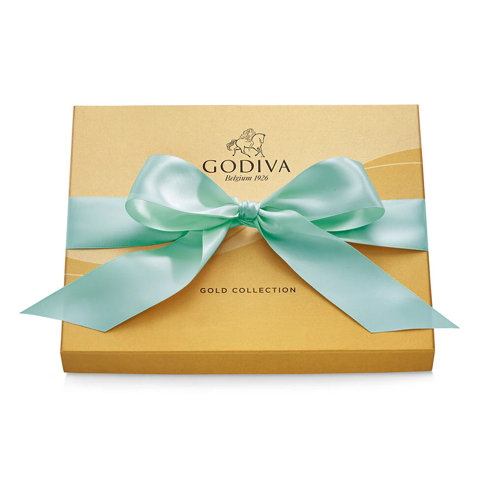 Assorted Chocolate Gold Gift Box, Aqua Ribbon, 18 pc. - Image 3