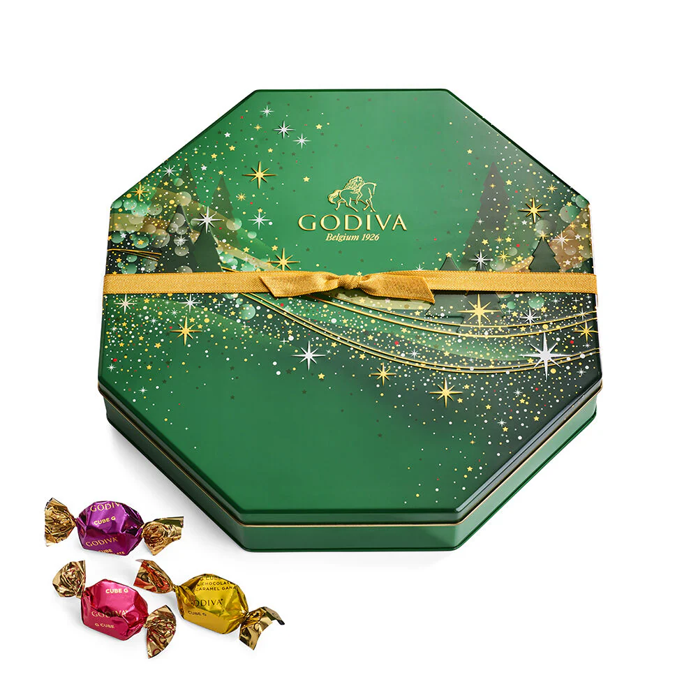 Holiday Sparkle Tin Assorted Wrapped G Cube Truffles, 50 pc. - Image 2