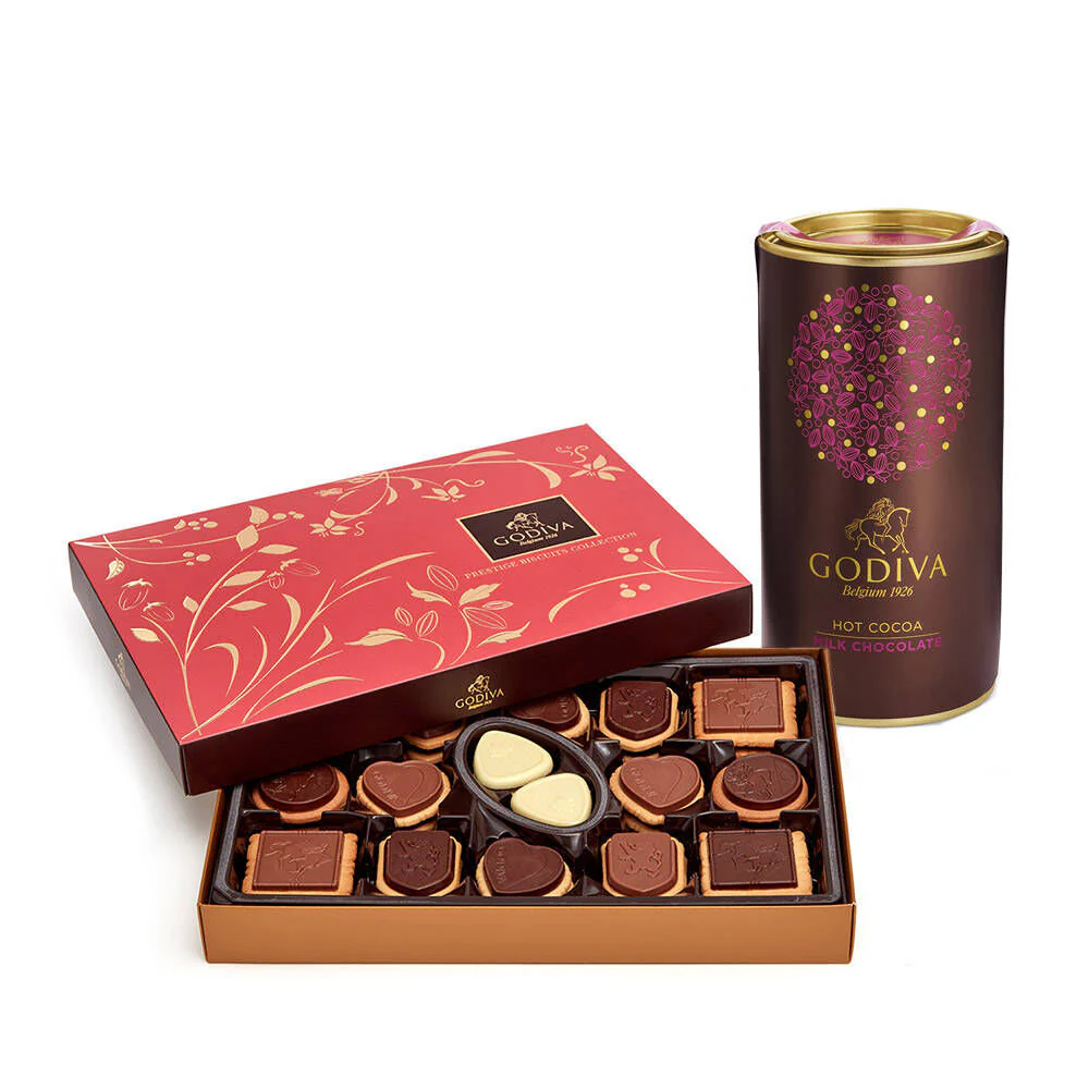 Milk Chocolate Hot Cocoa Tin & Chocolate Biscuit Gift Box, 32 pc.