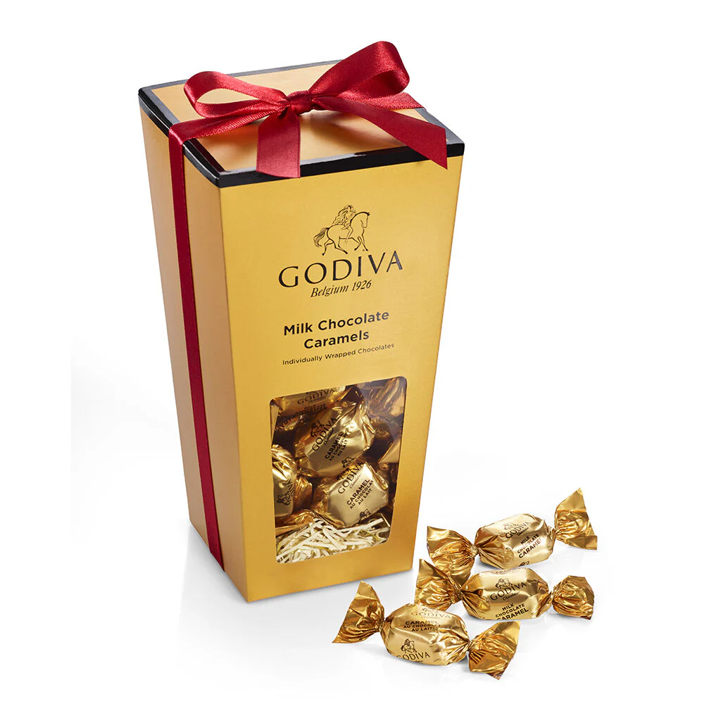 Milk Chocolate Caramels Gift Box, Red Ribbon