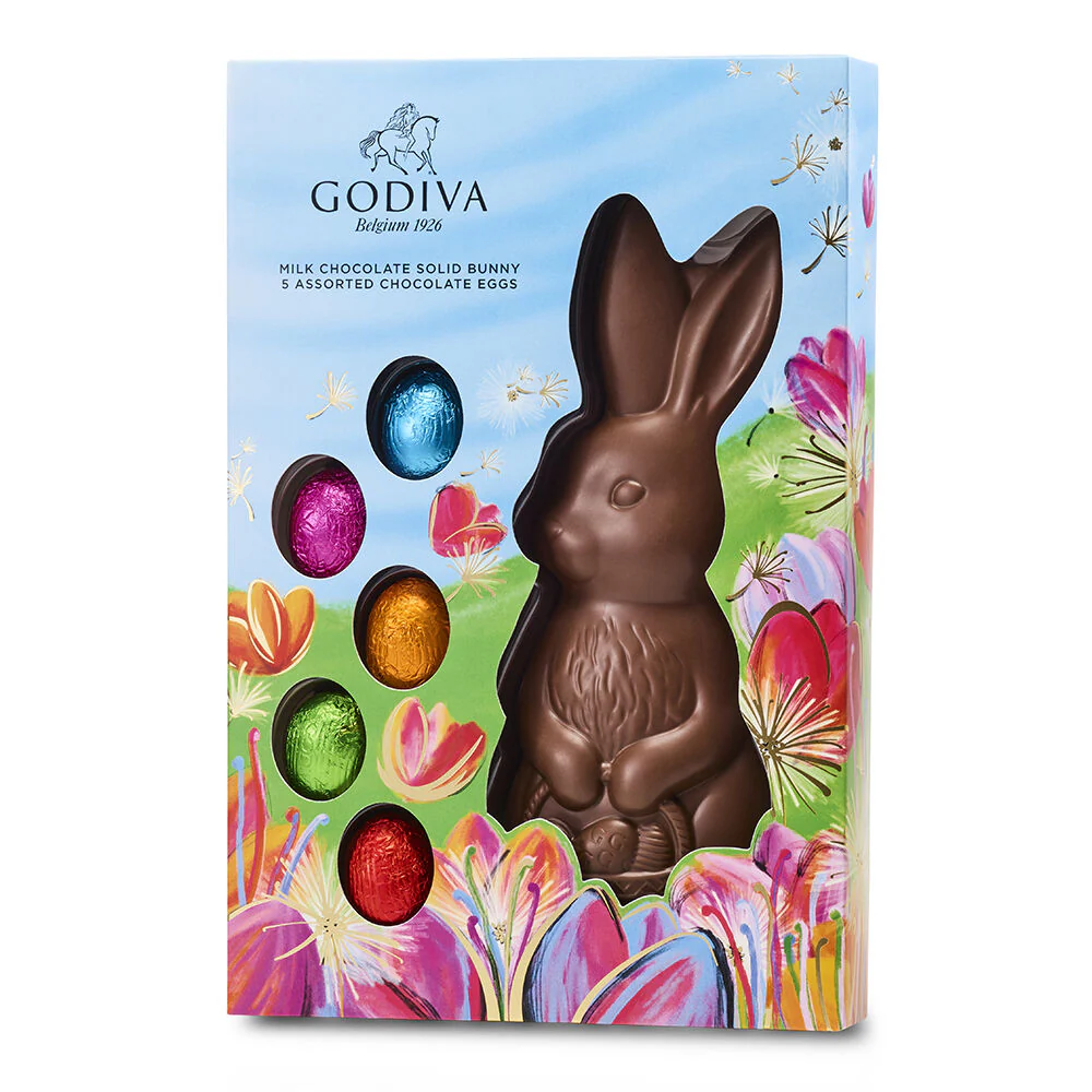 Solid Milk Chocolate Bunny with Foil-Wrapped Chocolate Eggs, 5 pc.