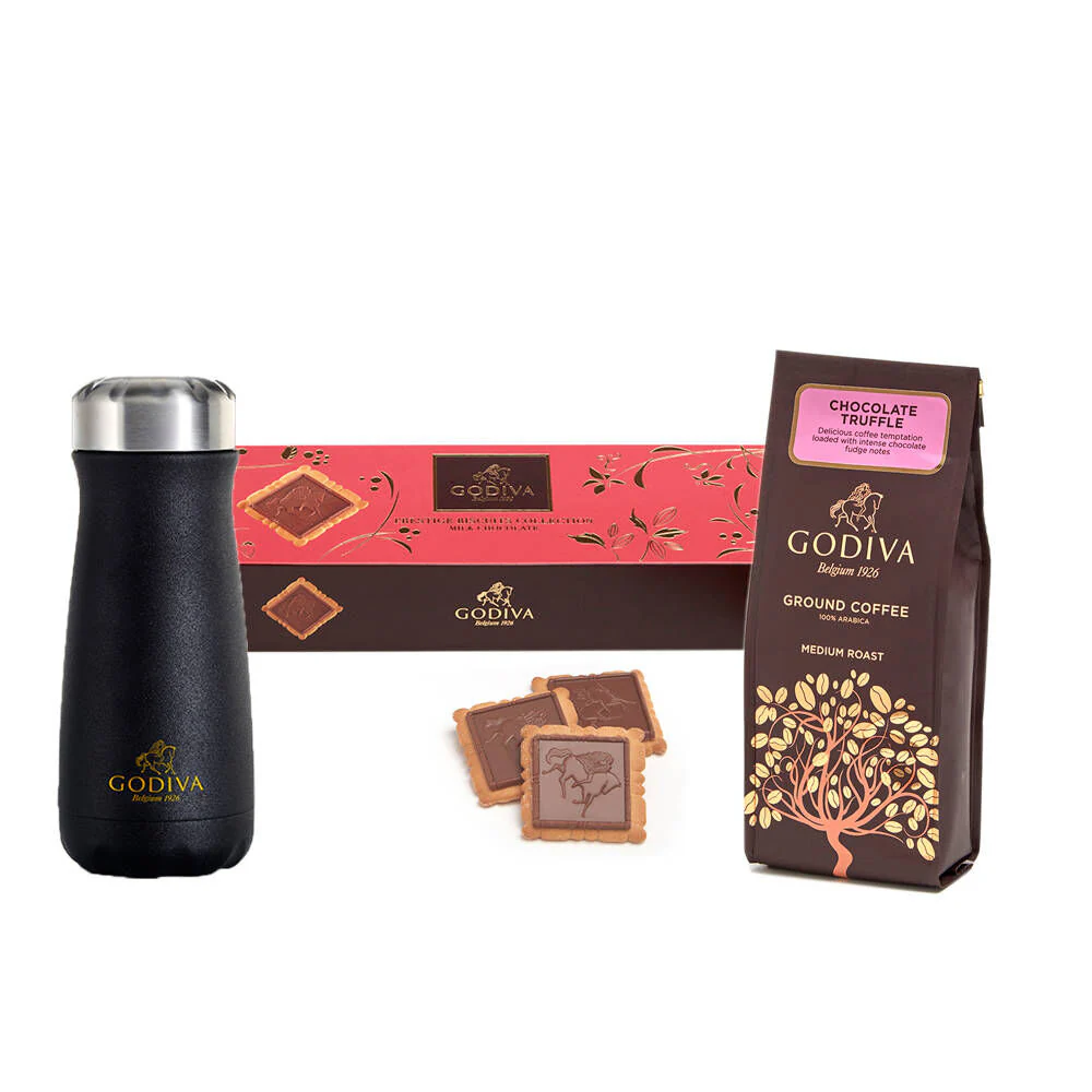 Godiva Traveler Bottle by Swell® with Chocolate Truffle Coffee and Milk Chocolate Biscuits