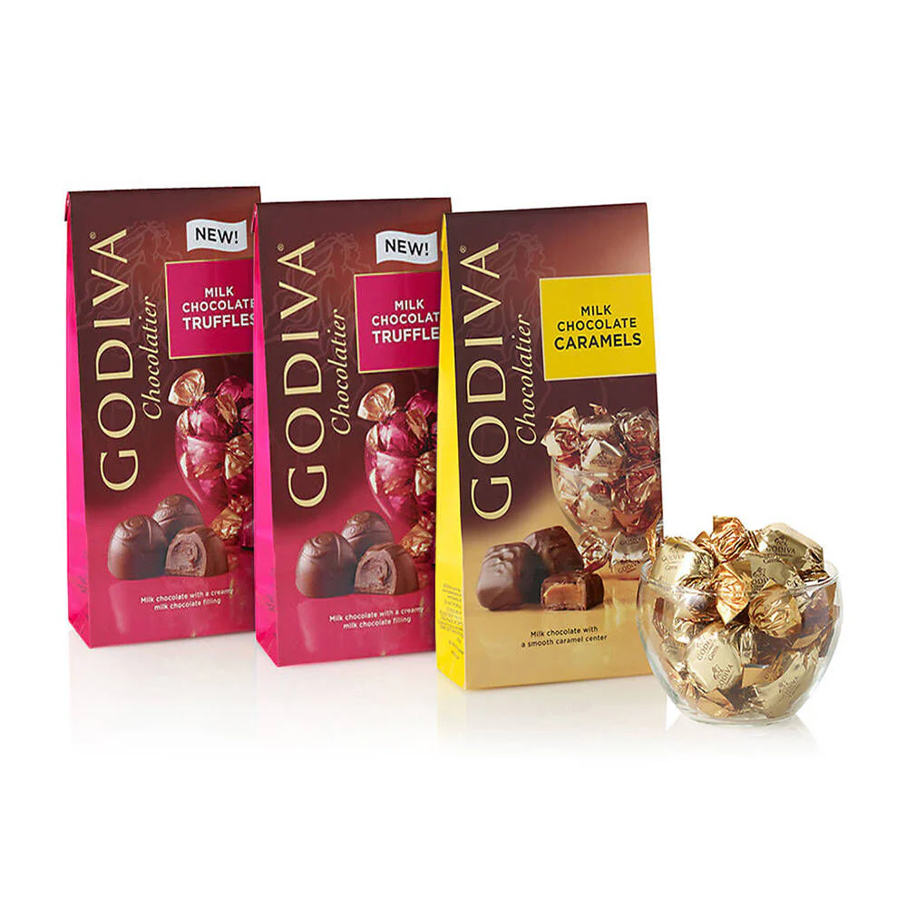 Assorted Milk Chocolate Truffles & Caramels, Large Bags, Wrapped, Set of 3